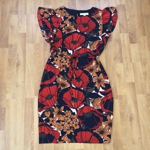 LOFT Poppy Patterned Dress with Flutter Sleeves